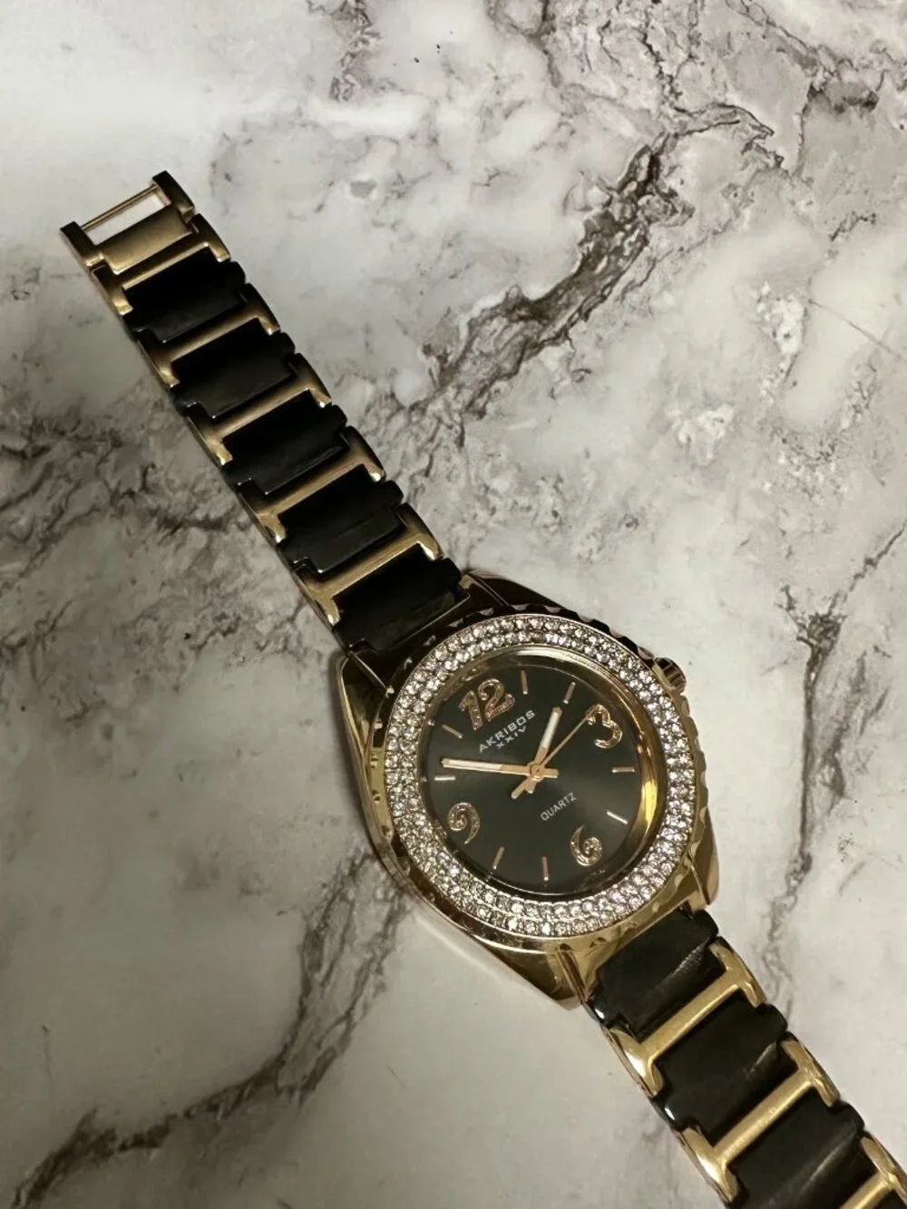 Akribos XXIV Watch Women Rose Gold Tone Black AK514RG New Battery 6.75